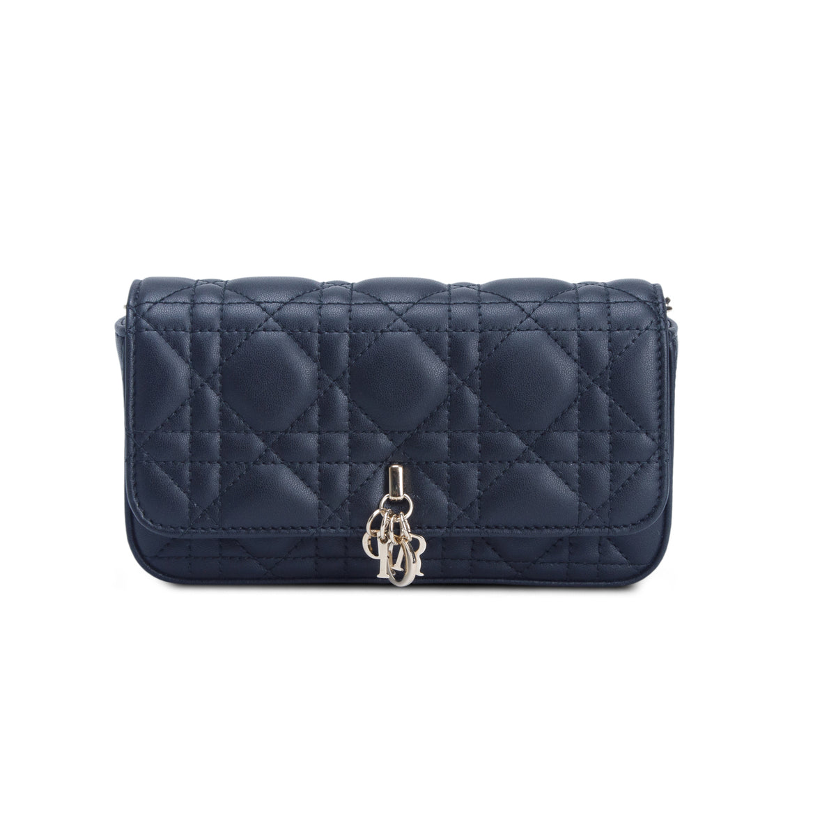 Christian Dior 2024 Black Lambskin Cannage Dior Talk Phone Pouch w/ Chain