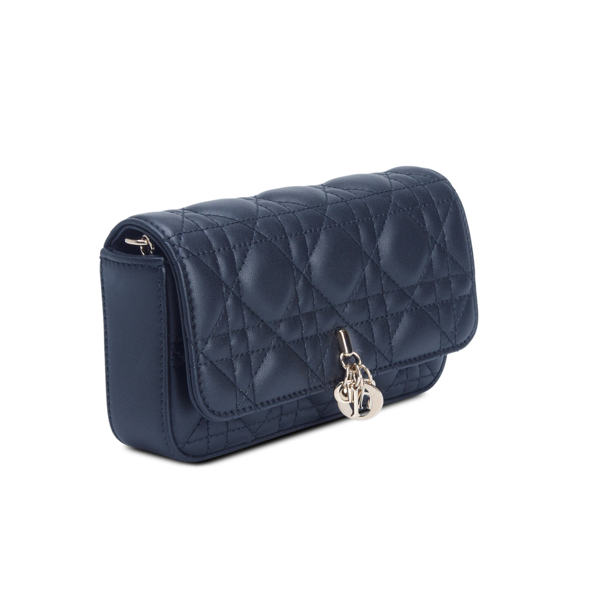 Christian Dior 2024 Black Lambskin Cannage Dior Talk Phone Pouch w/ Chain