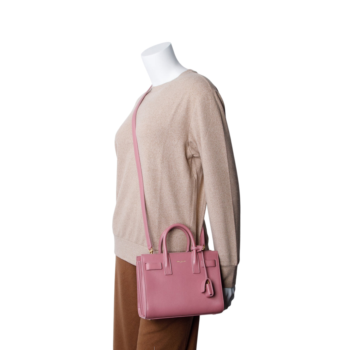 Saint Laurent Pink Smooth Calfskin Leather Nano Sac De Jour w/ Strap