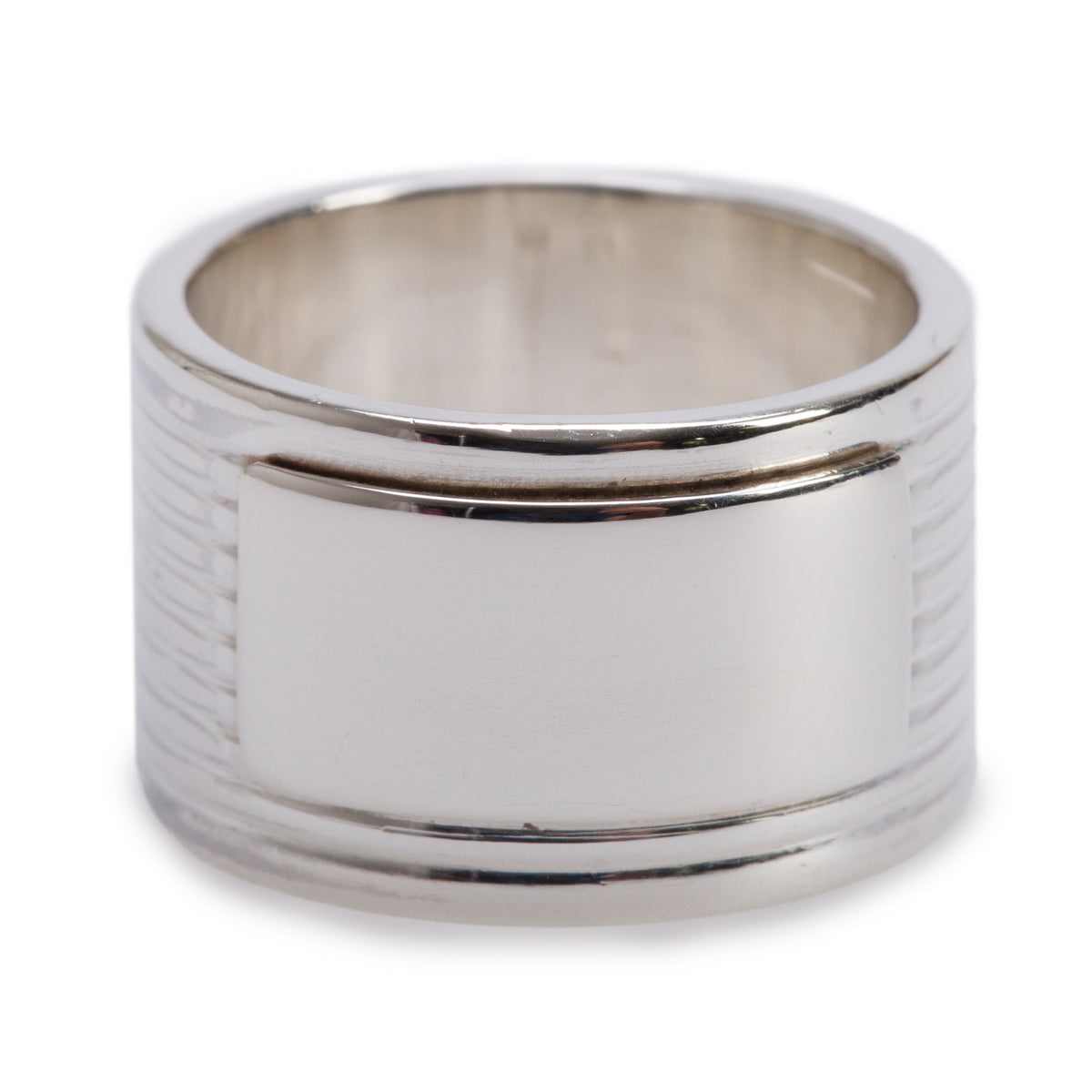 Gucci Sterling Silver Trademark 12 MM Wide Striped Band Ring, Size 6