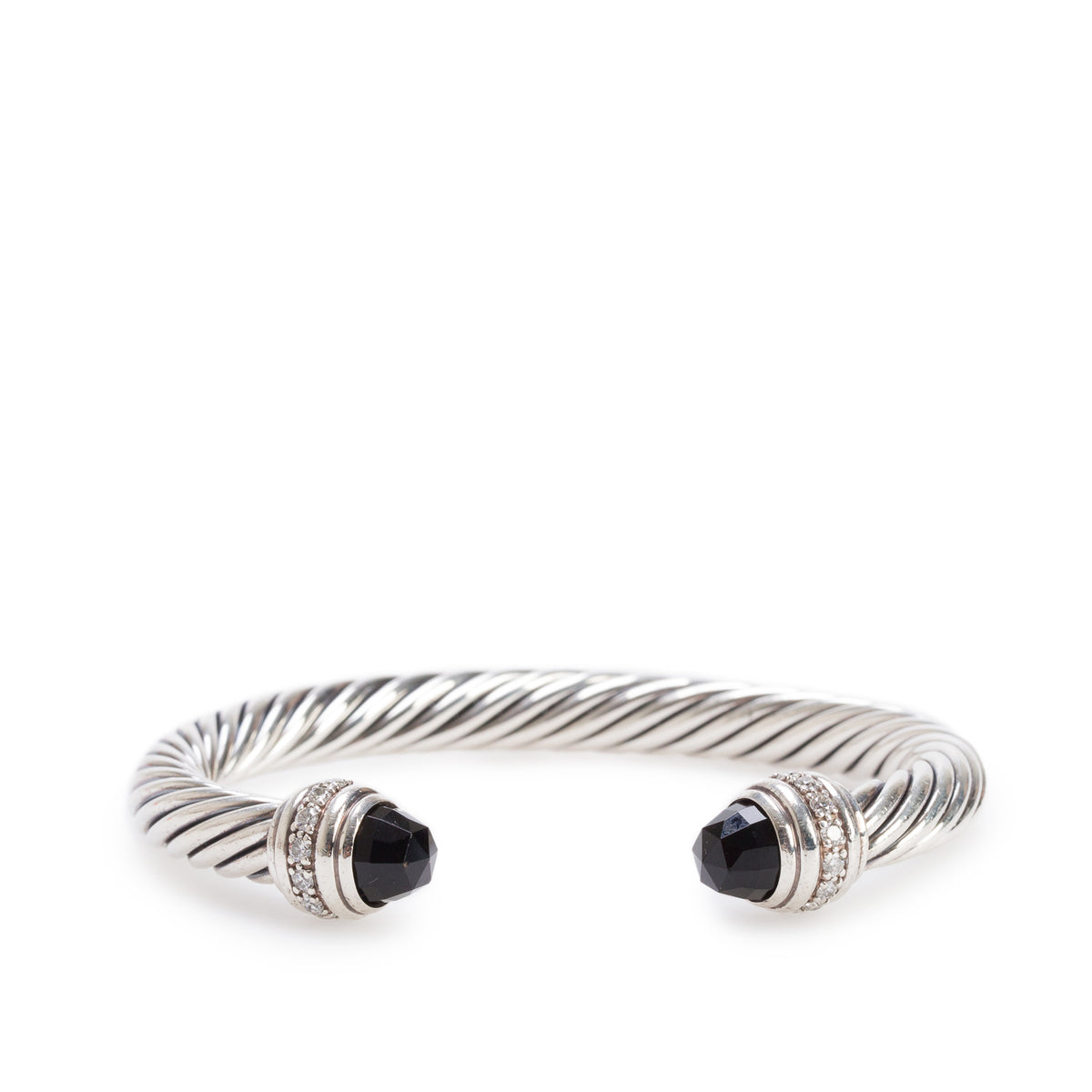 David Yurman Sterling Silver Onyx & Diamond 7MM Cable Cuff Bracelet w/ Box