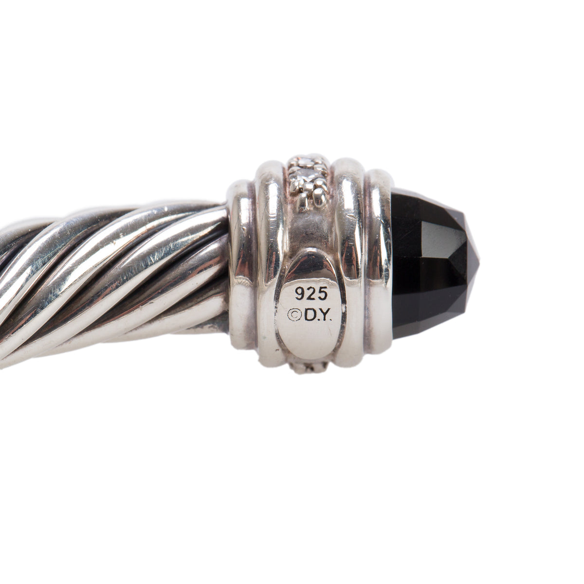 David Yurman Sterling Silver Onyx & Diamond 7MM Cable Cuff Bracelet w/ Box