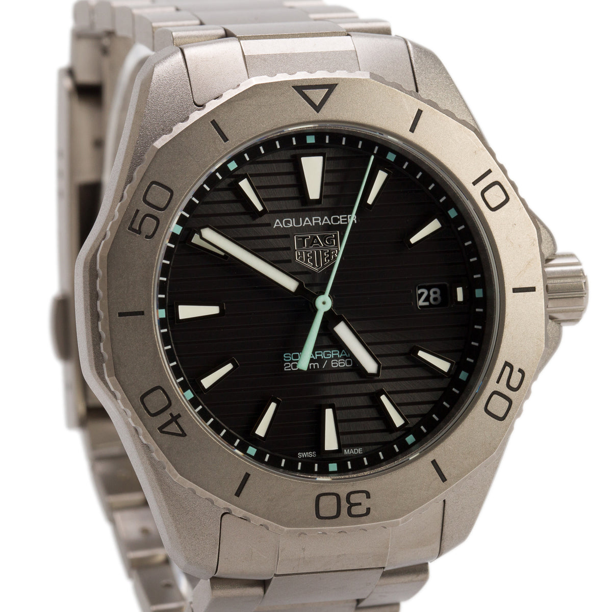 Tag Heuer Titanium Aquaracer Professional 200 Solargraph 40 MM Quartz Watch Black Dial WBP1180 w/ Box & Papers