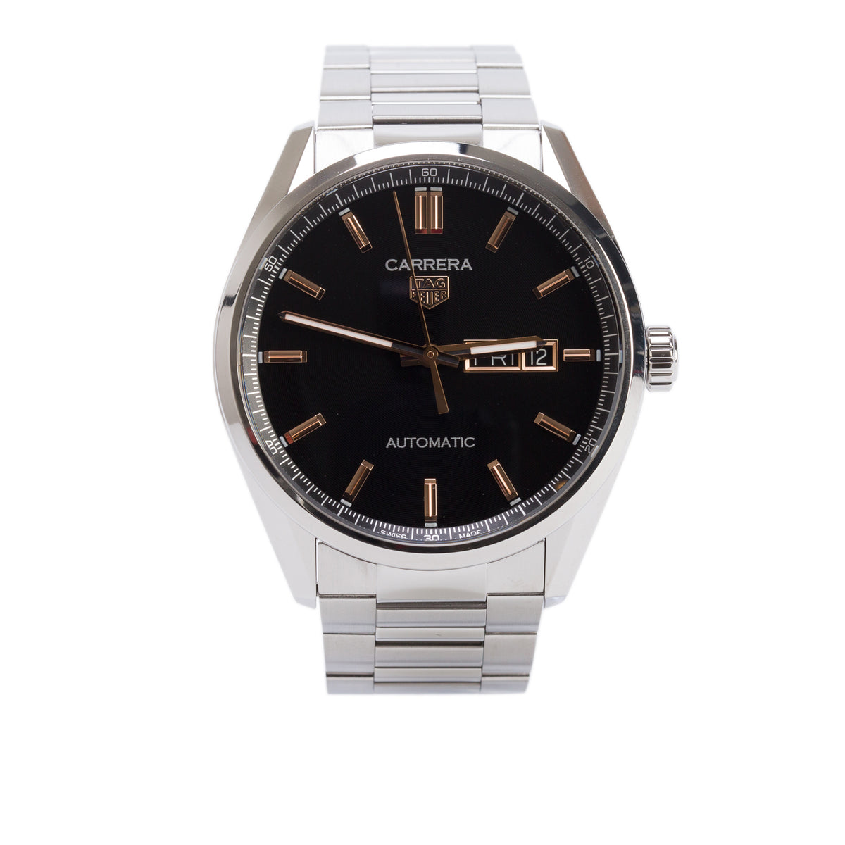 Tag Heuer 2023 Stainless Steel Carrera Day-Date 41 MM Automatic Watch Black Dial WBN2013 w/ Box & Papers
