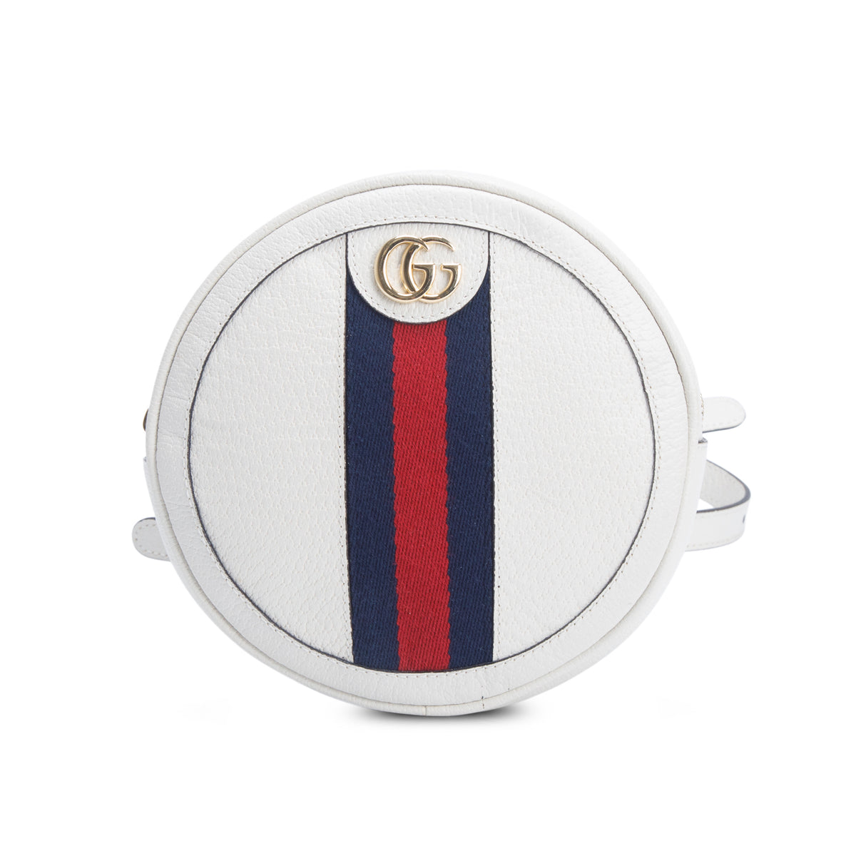 Gucci White Textured Calfskin Web Mini Ophidia Round Backpack