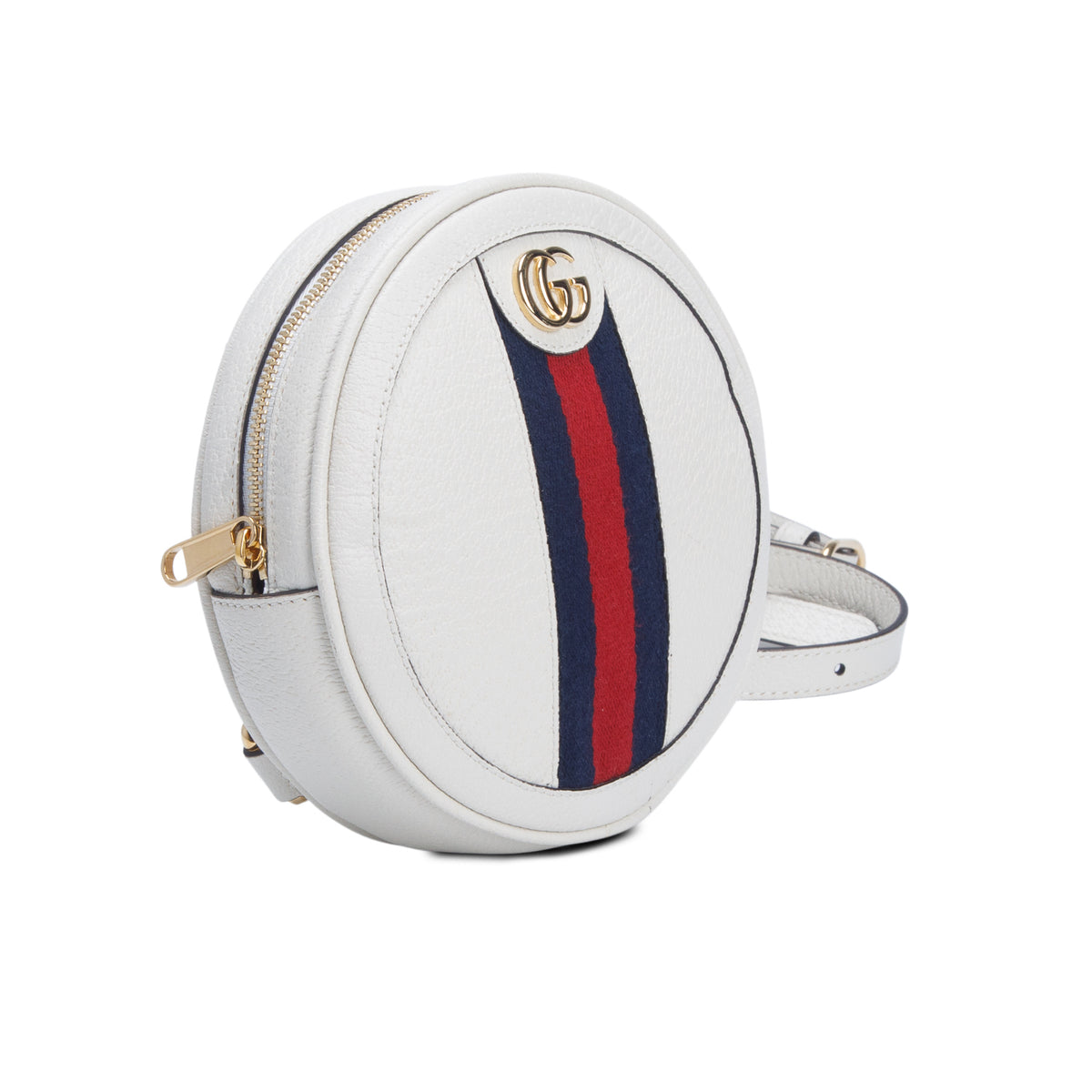 Gucci White Textured Calfskin Web Mini Ophidia Round Backpack
