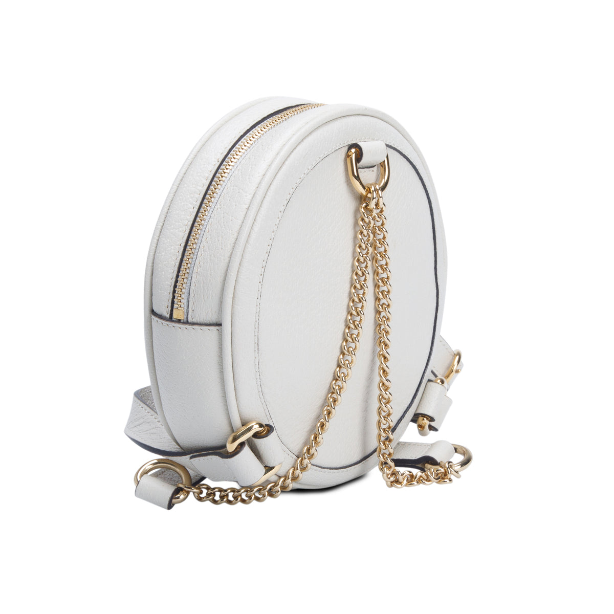 Gucci White Textured Calfskin Web Mini Ophidia Round Backpack