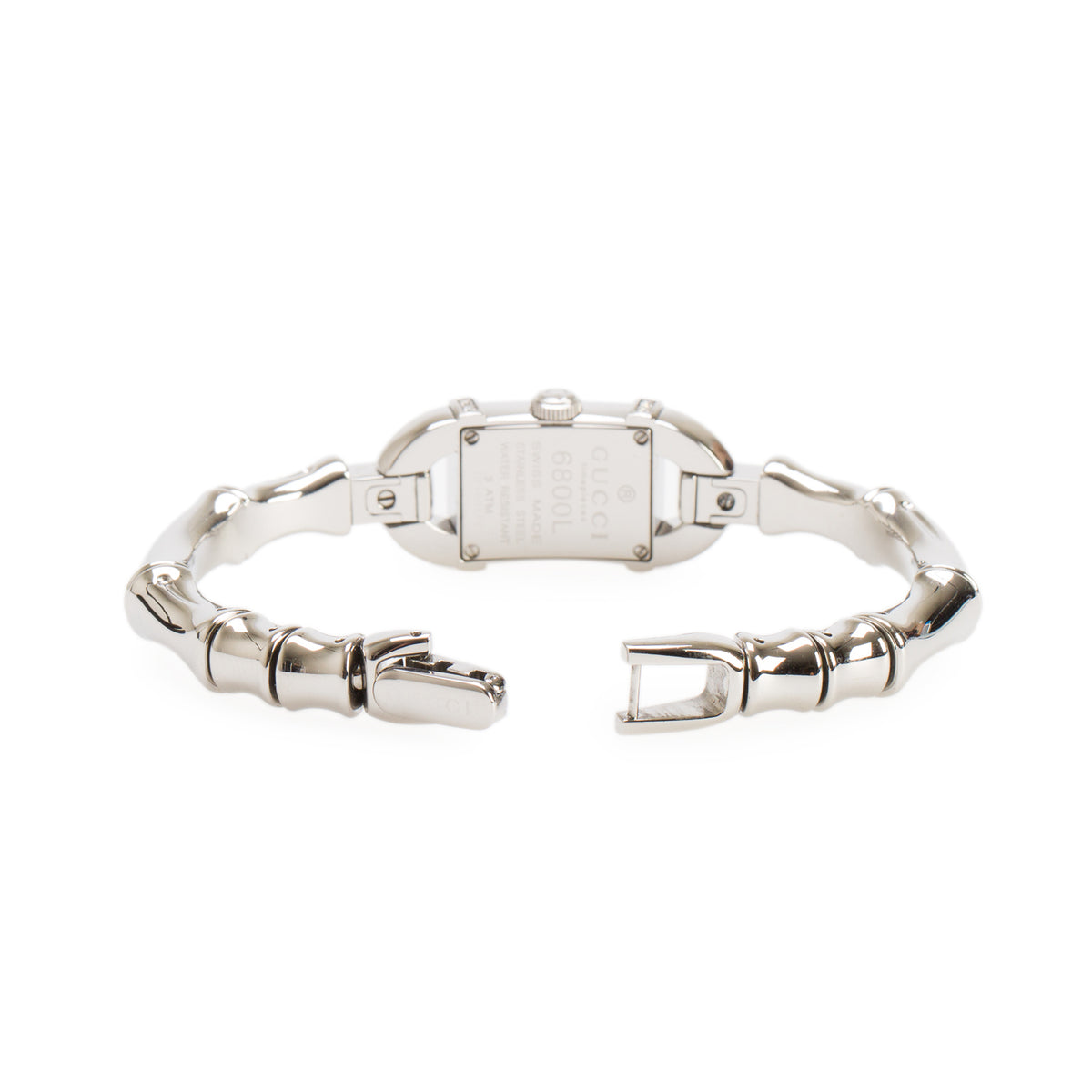 Gucci Stainless Steel Diamond Bezel Bamboo 6800L Watch Silver Web Dial