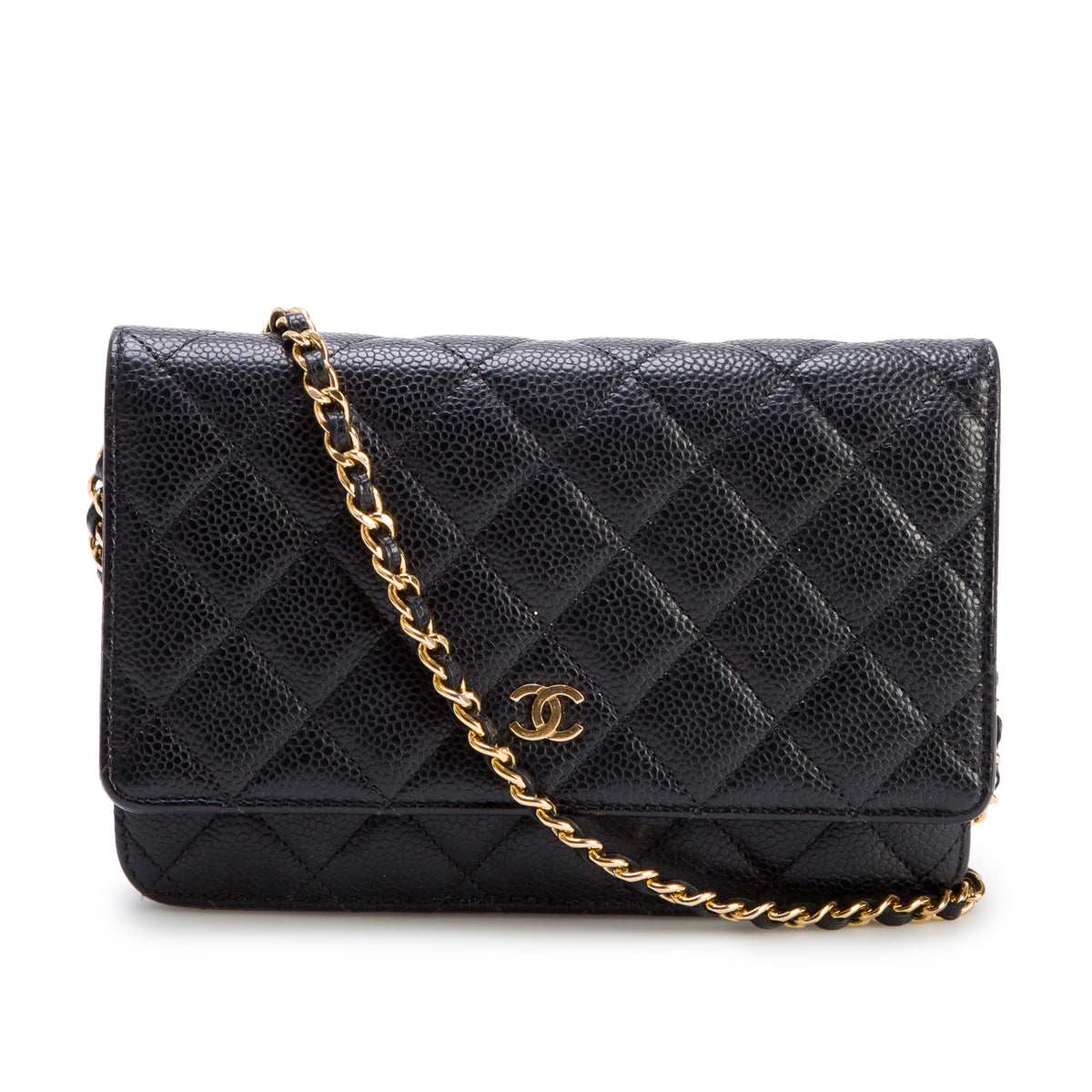 Chanel 2020 Black Caviar Quilted Classic Wallet on Chain w/ Box & Authenticity Card