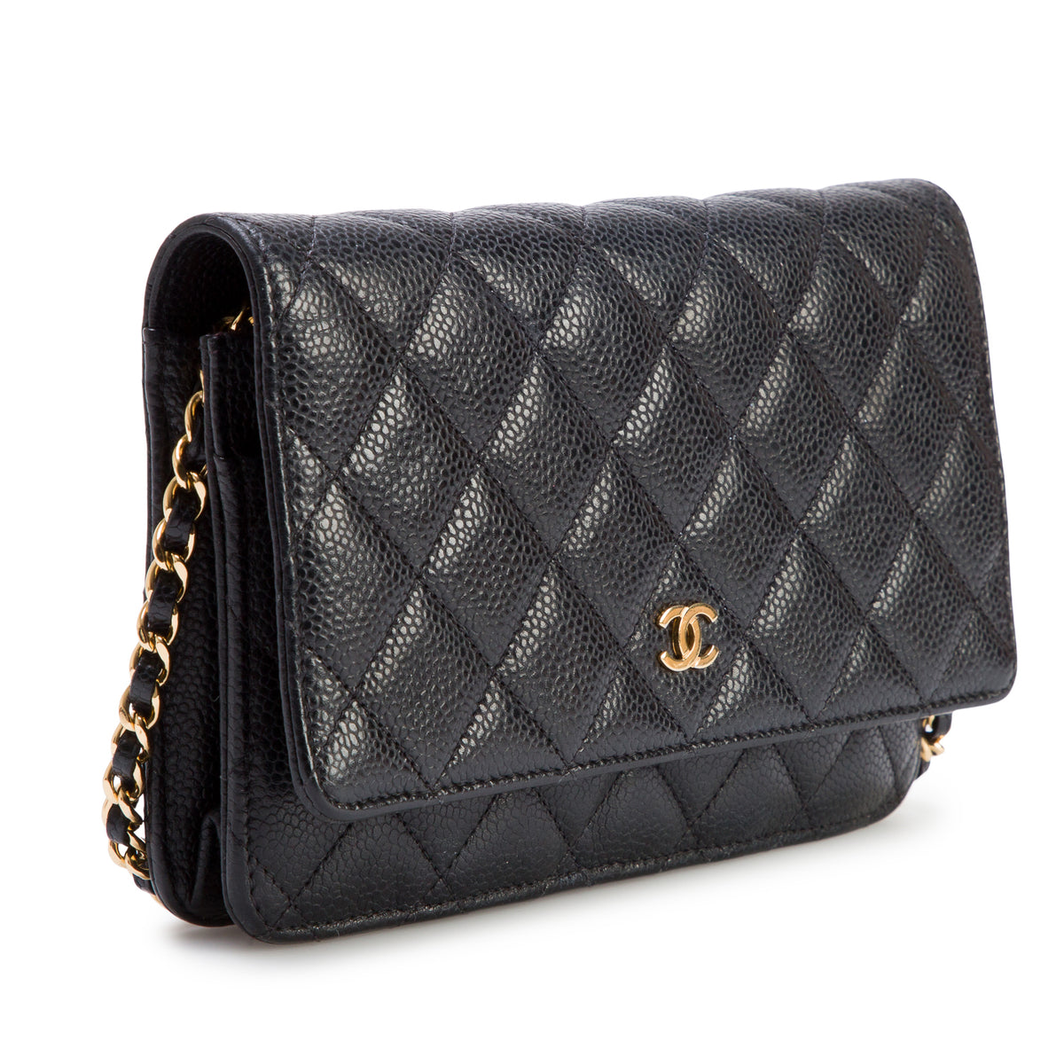 Chanel 2020 Black Caviar Quilted Classic Wallet on Chain w/ Box & Authenticity Card