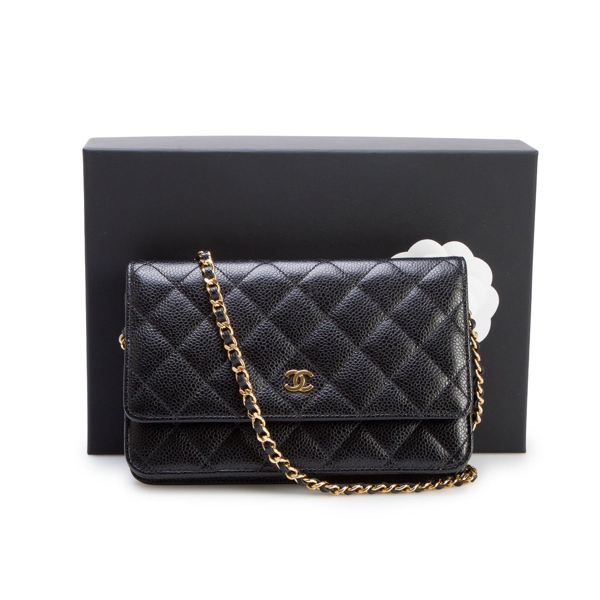 Chanel Black Caviar Quilted Classic Wallet on Chain w/ Box & Authenticity Card