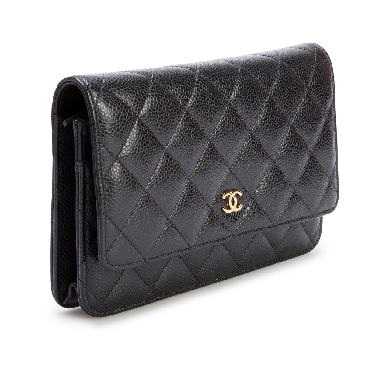 Chanel Black Caviar Quilted Classic Wallet on Chain w/ Box & Authenticity Card
