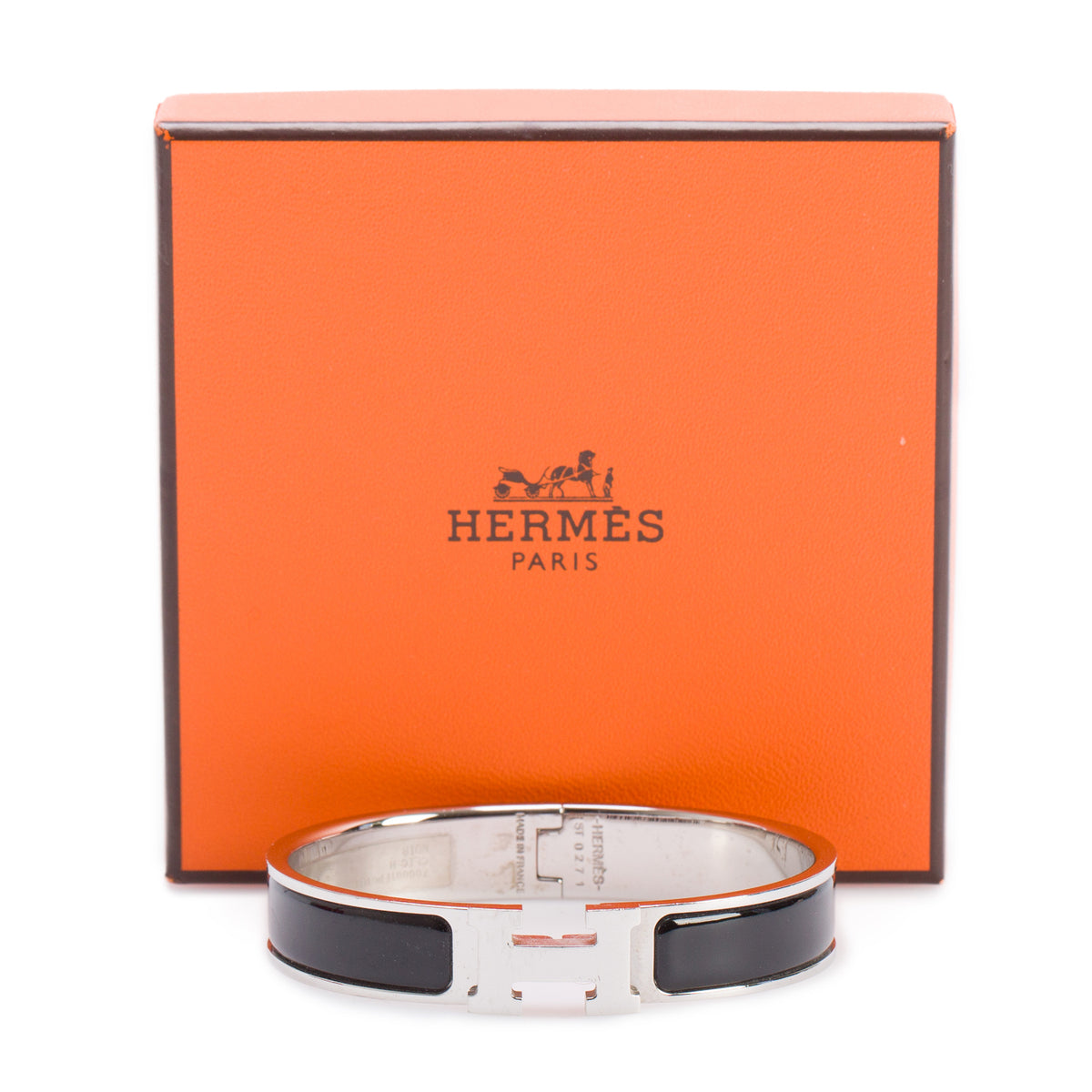 Hermes Palladium Plated Black Enamel 12 MM Clic H Bracelet w/ Box