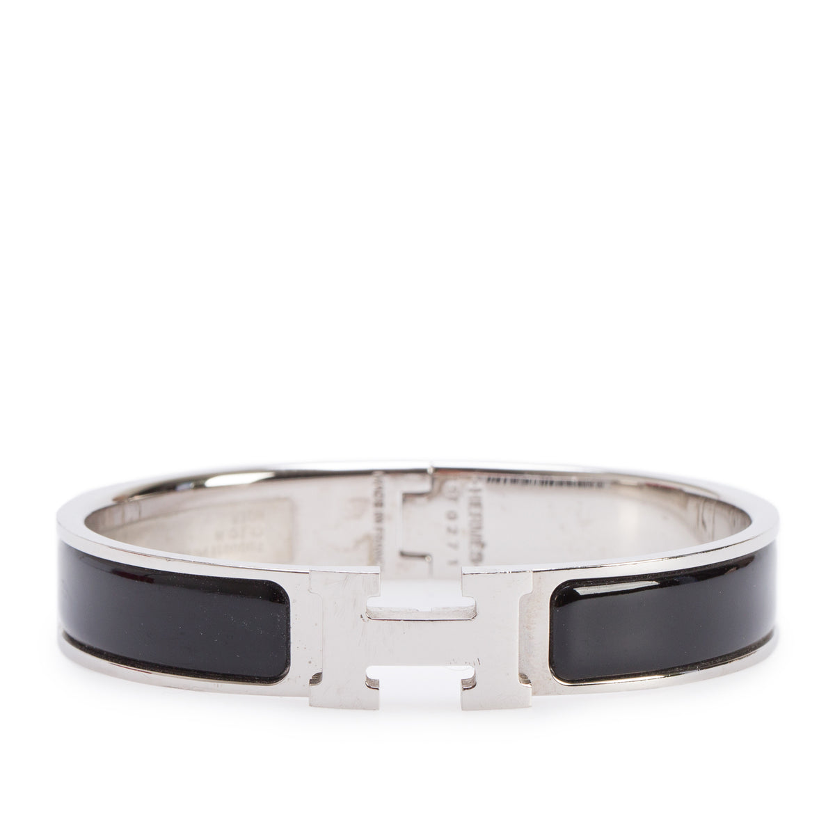 Hermes Palladium Plated Black Enamel 12 MM Clic H Bracelet w/ Box