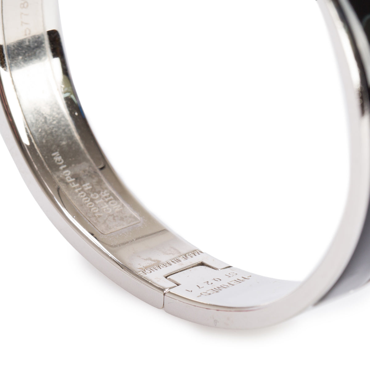 Hermes Palladium Plated Black Enamel 12 MM Clic H Bracelet w/ Box