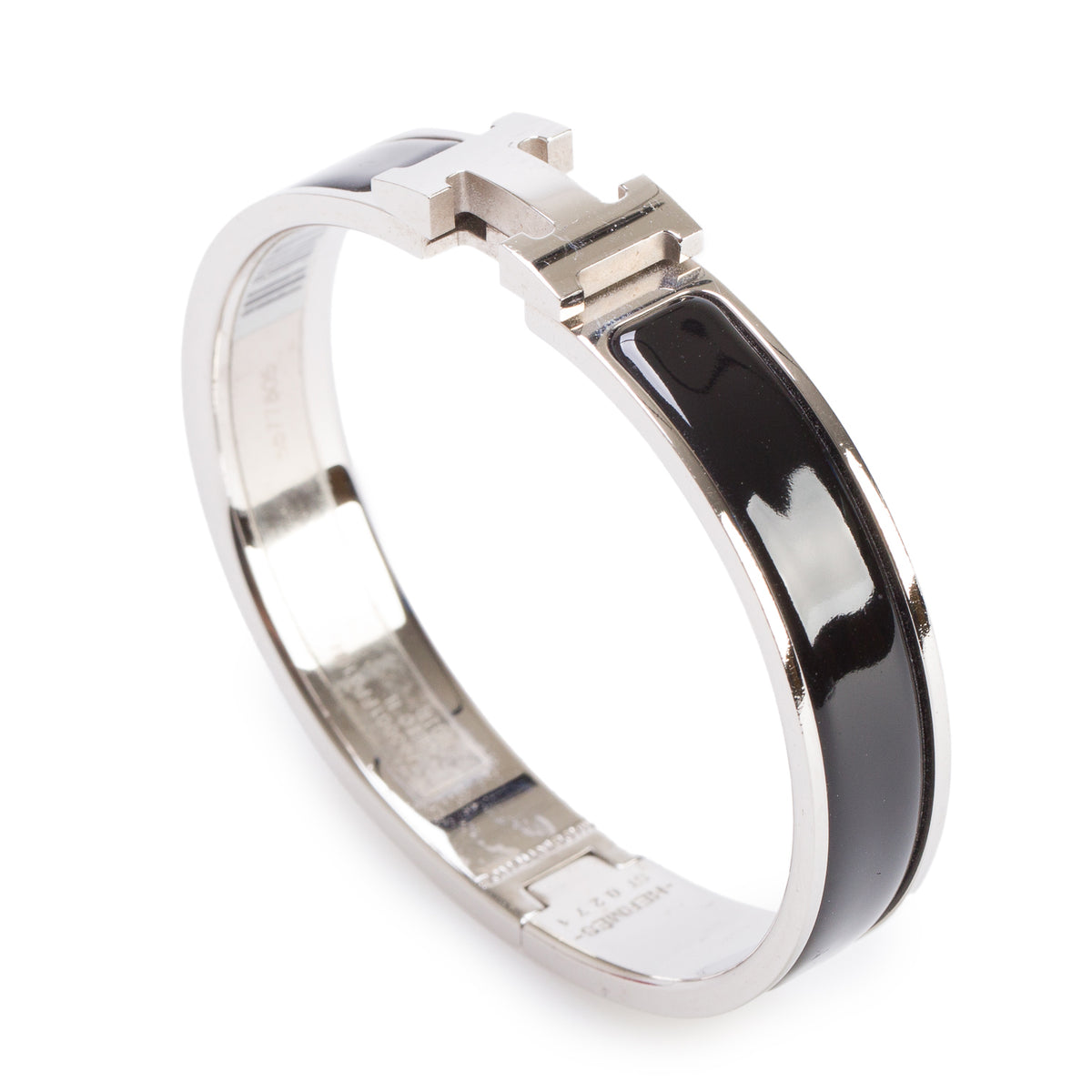 Hermes Palladium Plated Black Enamel 12 MM Clic H Bracelet w/ Box