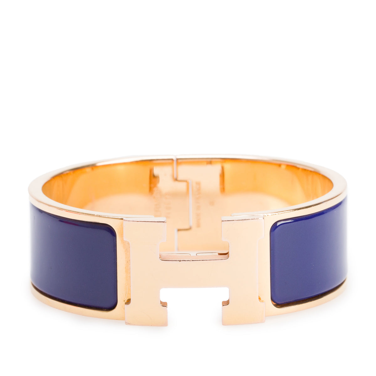 Hermes Gold-Plated Blue Enamel Clic Clac H Bracelet