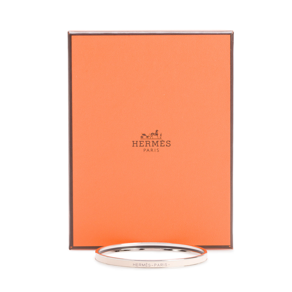 Hermes Palladium-Plated Pink Enamel Uni Bangle w/ Box