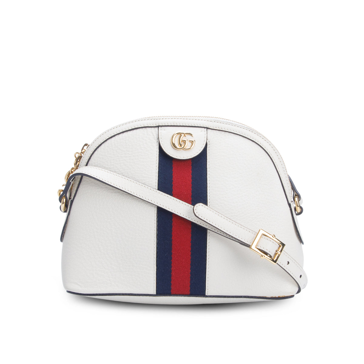 Gucci White Dollar Calfskin Web Small Ophidia Dome Crossbody Bag