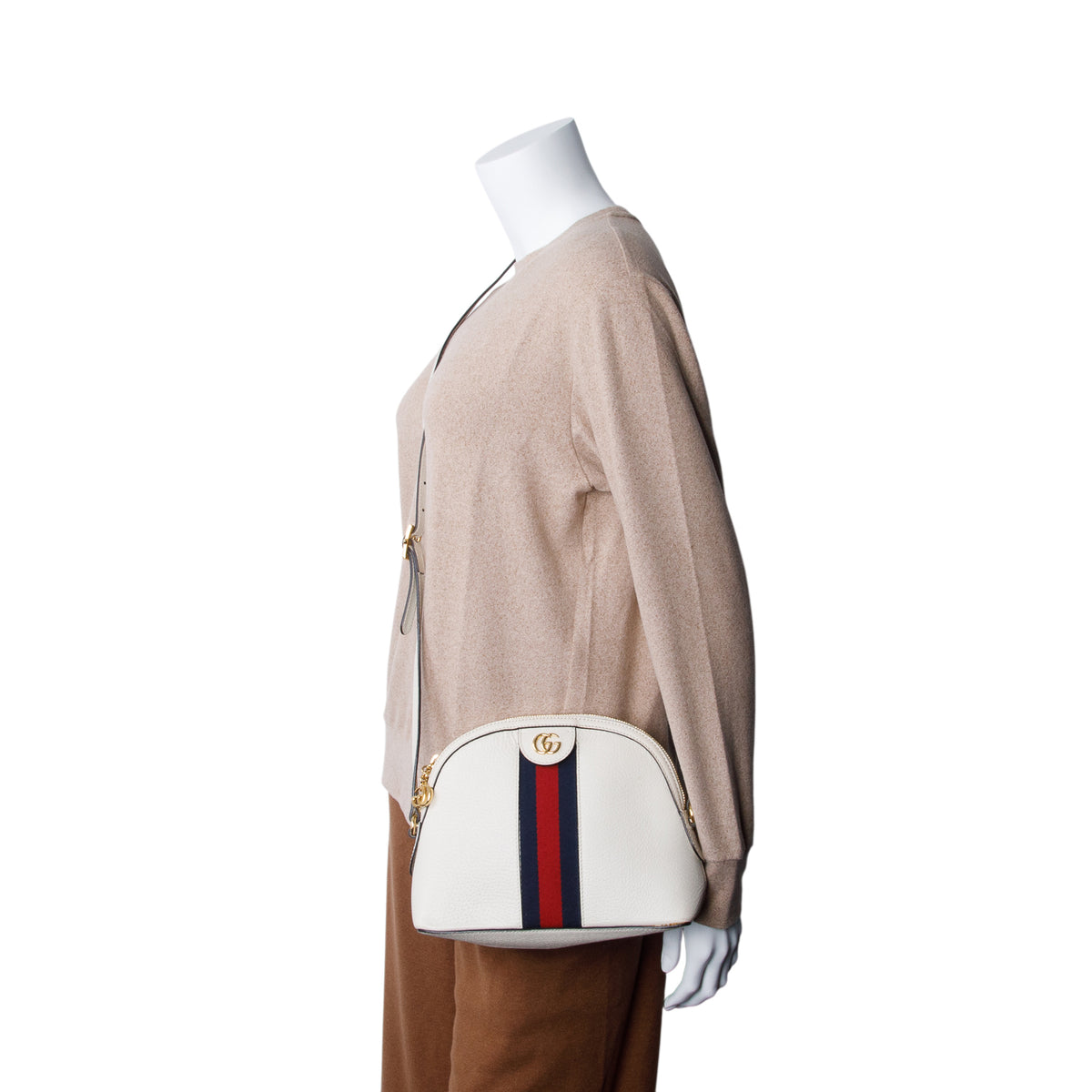 Gucci White Dollar Calfskin Web Small Ophidia Dome Crossbody Bag