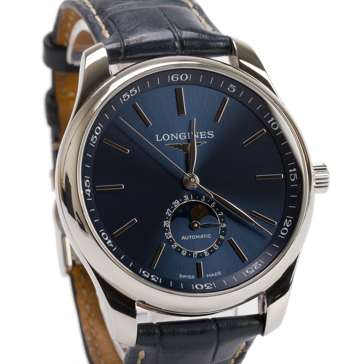 Longines Stainless Steel Master Collection 42 MM Automatic Moonphase Watch Blue Dial w/ Box & Papers