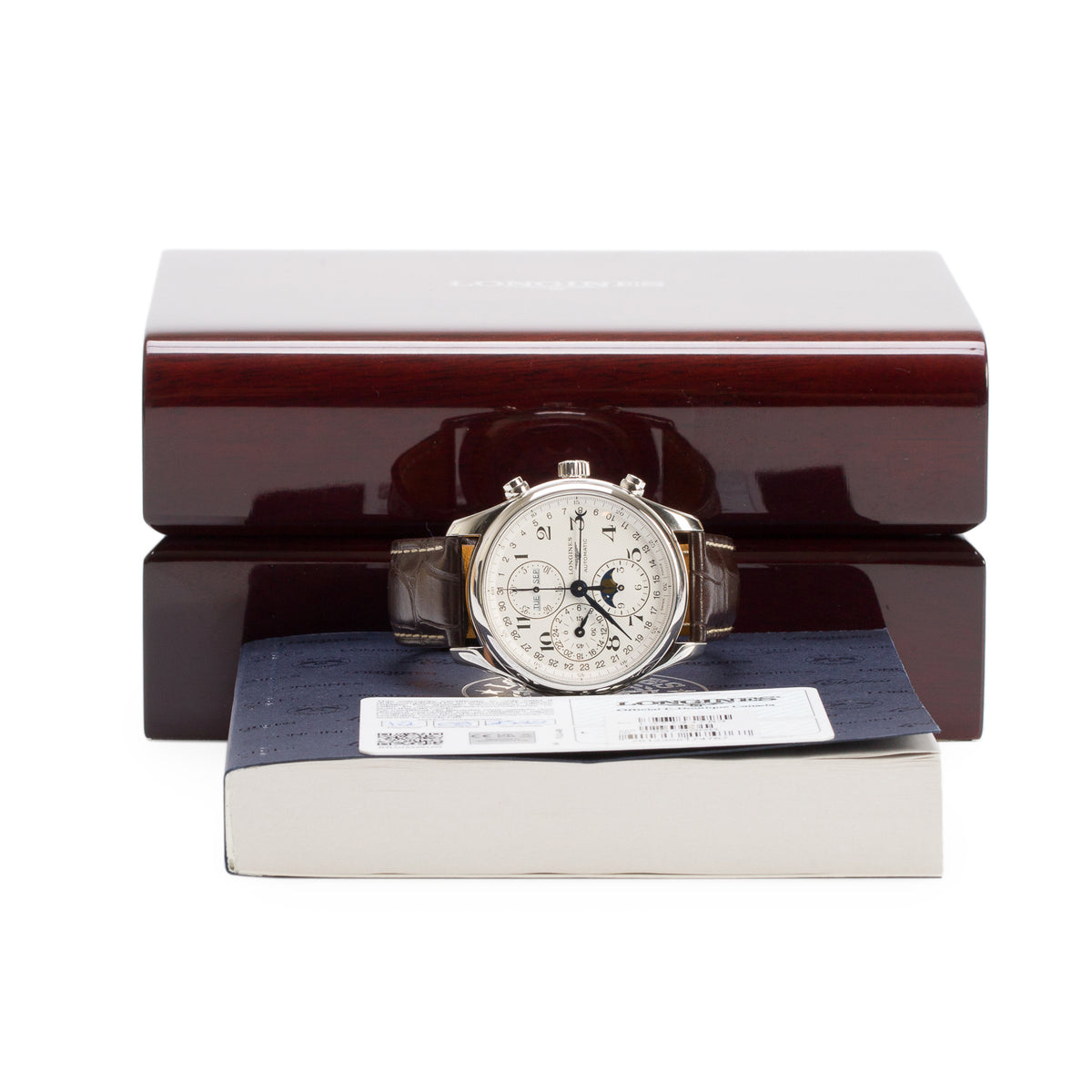 Longines Stainless Steel Master Collection 42 MM Automatic Moonphase Chronograph Watch Silver Dial w/ Box & Papers