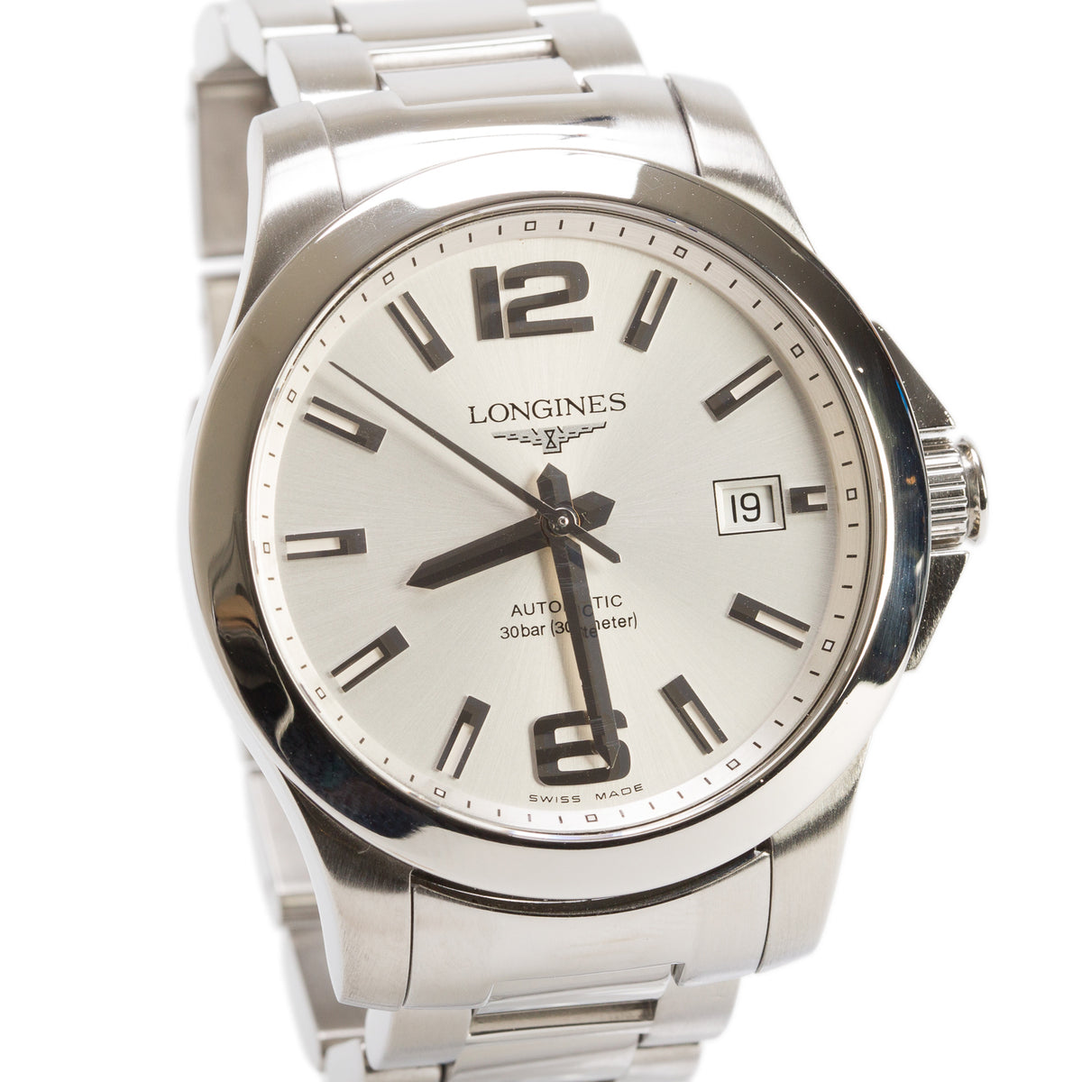 Longines Stainless Steel Conquest 39 MM Automatic Watch Silver Dial