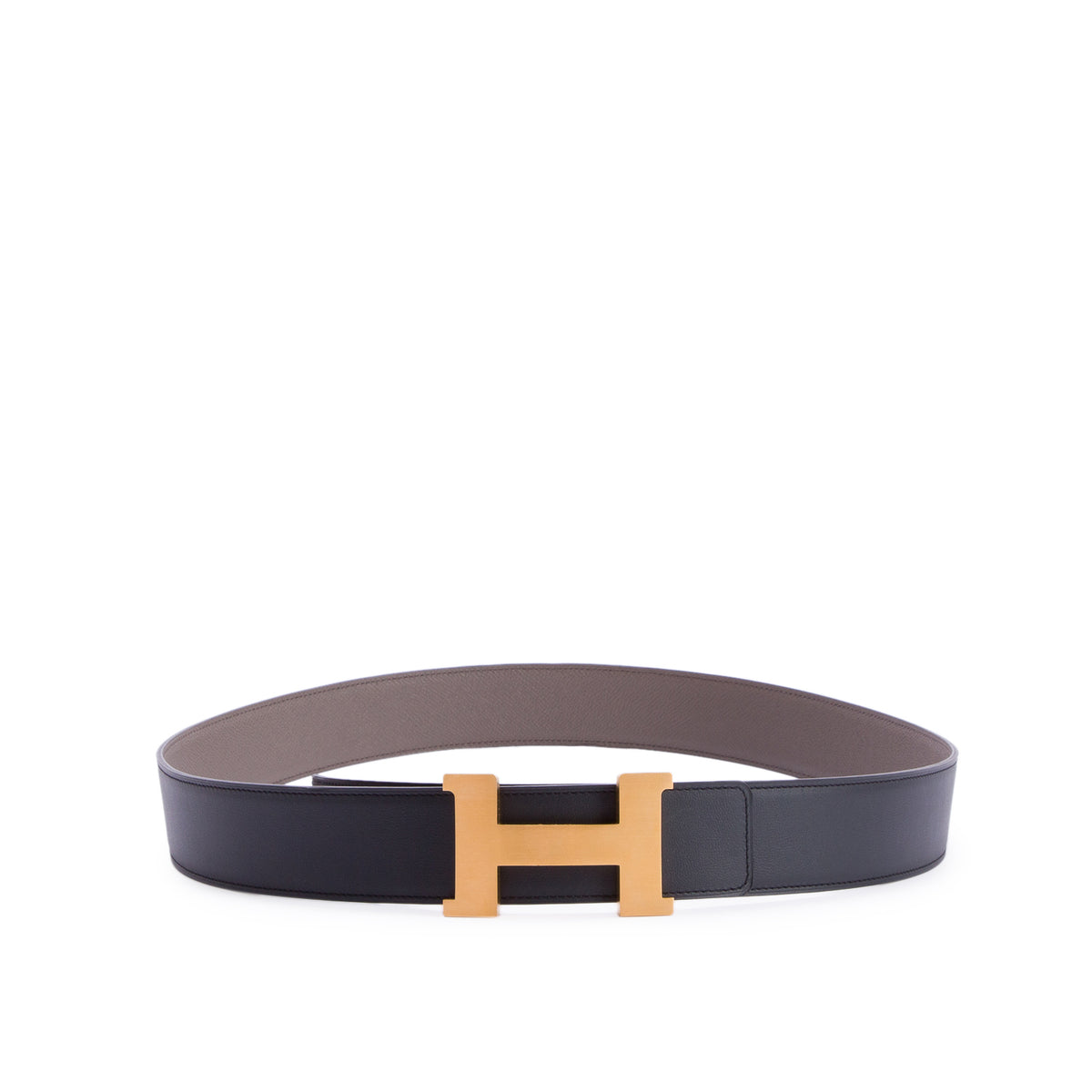 Hermes Noir Box & Etoupe Epsom Leather Reversible 30 MM H Belt Kit, Size 110 w/ Box