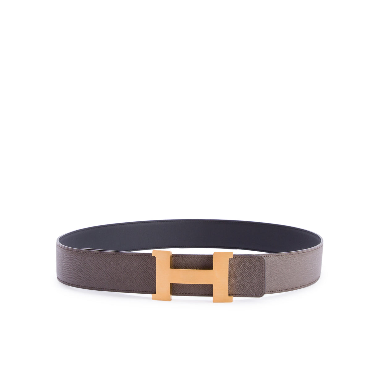 Hermes Noir Box & Etoupe Epsom Leather Reversible 30 MM H Belt Kit, Size 110 w/ Box