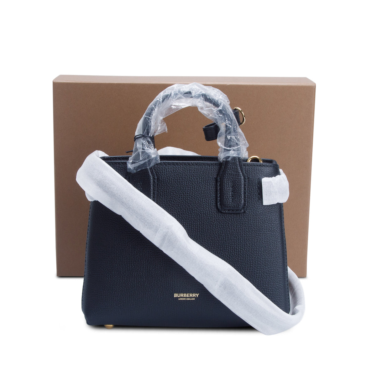 Burberry Black Grainy Calfskin House Check Baby Banner Tote w/ Box & Strap