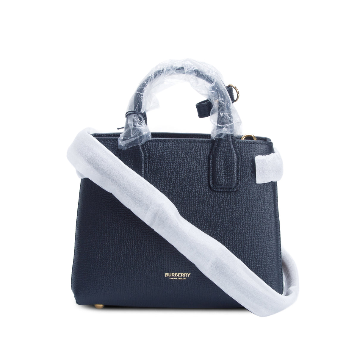 Burberry Black Grainy Calfskin House Check Baby Banner Tote w/ Box & Strap