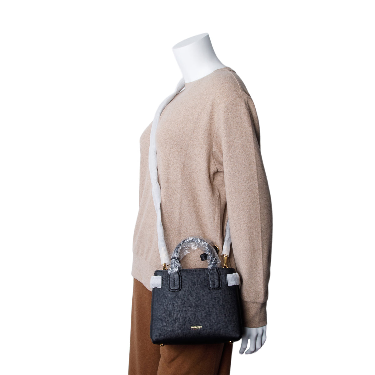 Burberry Black Grainy Calfskin House Check Baby Banner Tote w/ Box & Strap