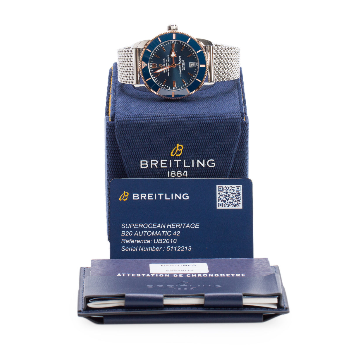 Breitling 2022 Stainless Steel & 18k Rose Gold Superocean Heritage B20 42 MM Automatic Watch Blue Dial UB2010 w/ Box & Papers
