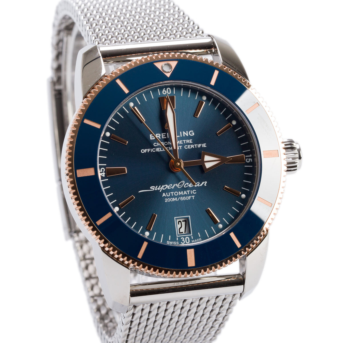 Breitling 2022 Stainless Steel & 18k Rose Gold Superocean Heritage B20 42 MM Automatic Watch Blue Dial UB2010 w/ Box & Papers