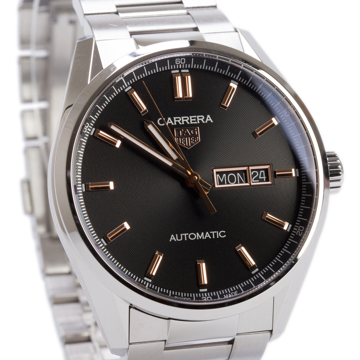 Tag Heuer 2022 Stainless Steel Carrera Day-Date 41 MM Automatic Watch Black Dial WBN2013 w/ Box & Papers