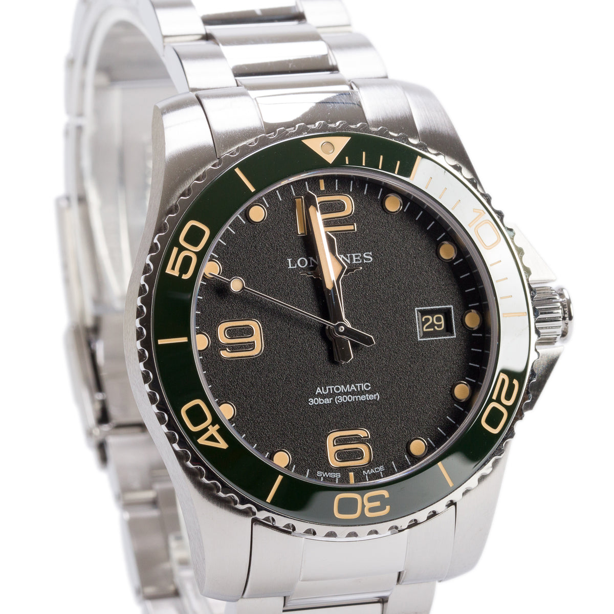 Longines 2024 Stainless Steel HydroConquest 41 MM Automatic Watch Green Bezel Black Dial w/ Box & Papers