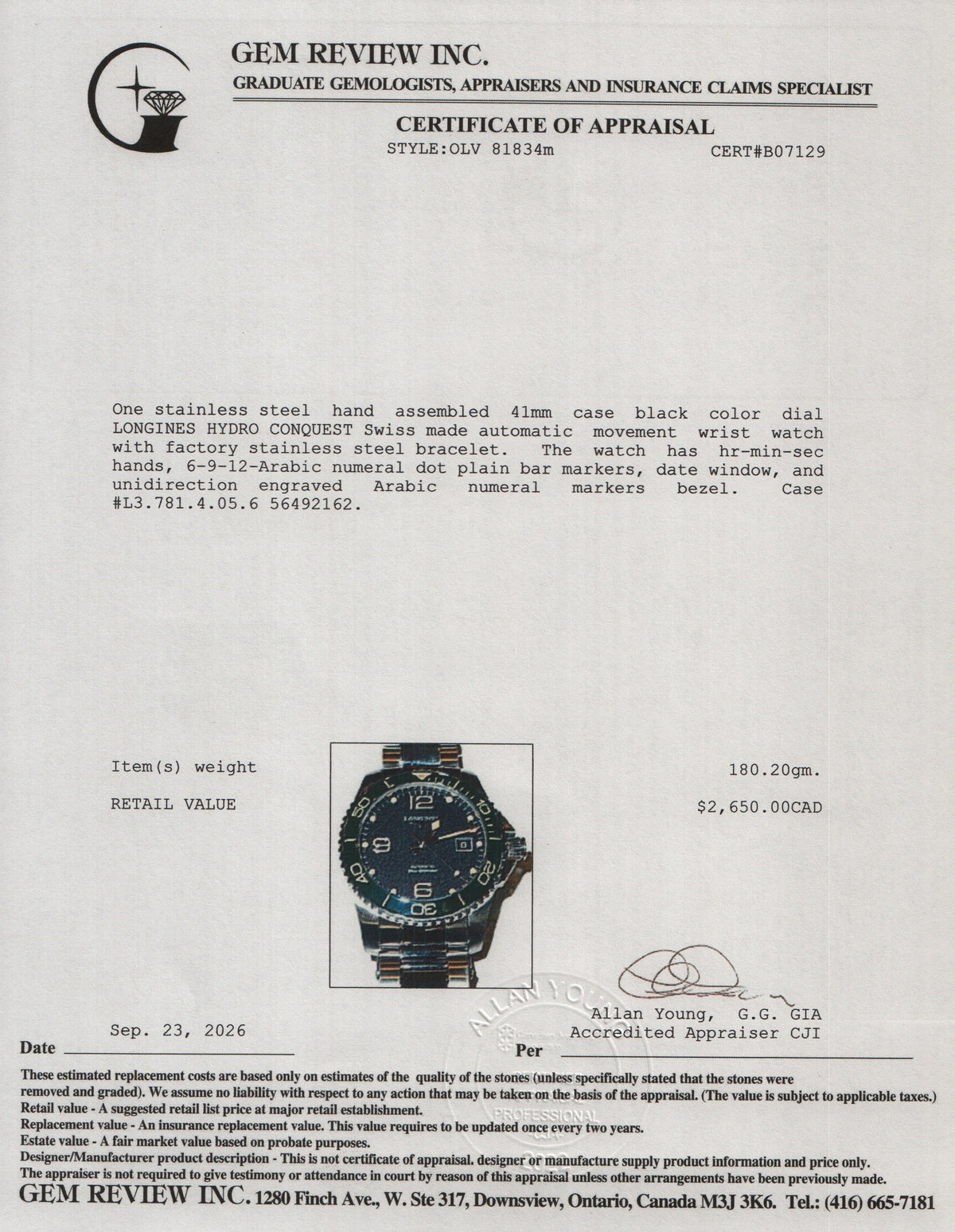 Longines 2024 Stainless Steel HydroConquest 41 MM Automatic Watch Green Bezel Black Dial w/ Box & Papers