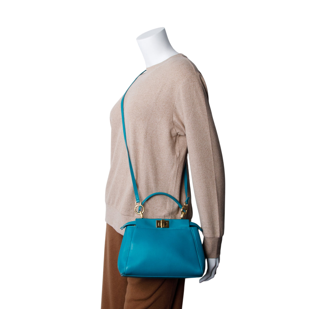 Fendi Teal Nappa Mini Peekaboo Iconic Satchel w/ Strap