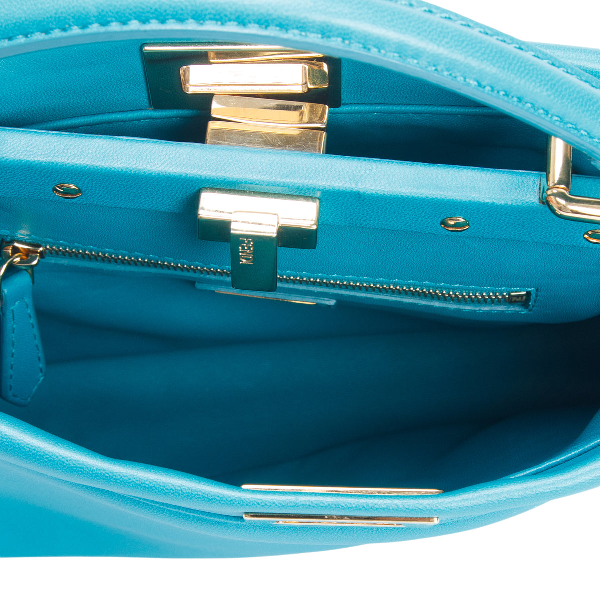 Fendi Teal Nappa Mini Peekaboo Iconic Satchel w/ Strap