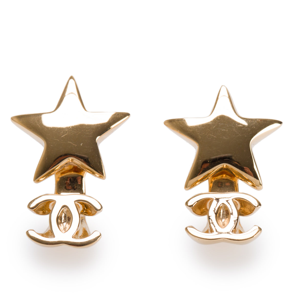 Chanel 2026 Gold Plated Star CC Drop Earrings w/ Box & Receipt