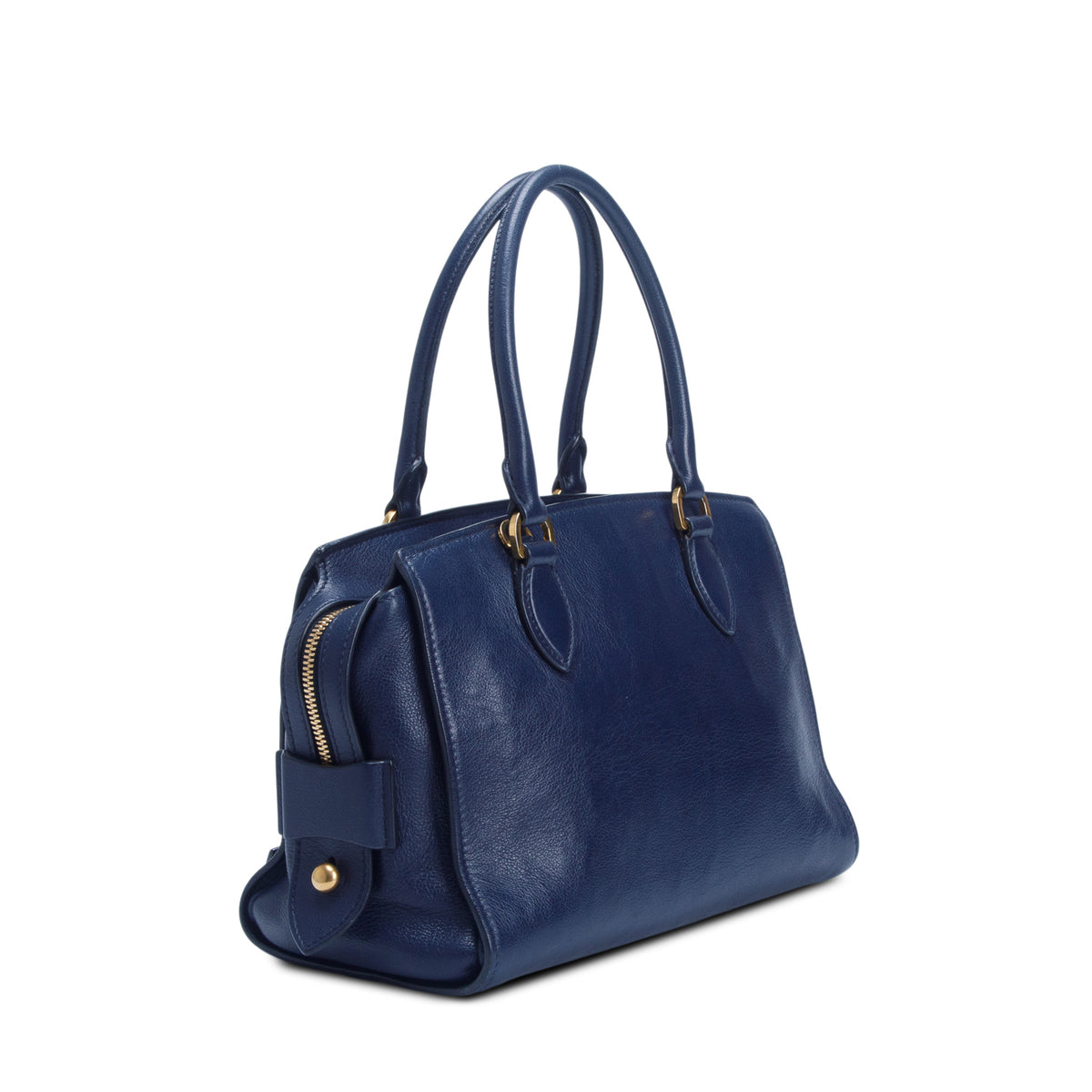 Prada Blue Glace Calf Top Handle Bag w/ Authenticity Card