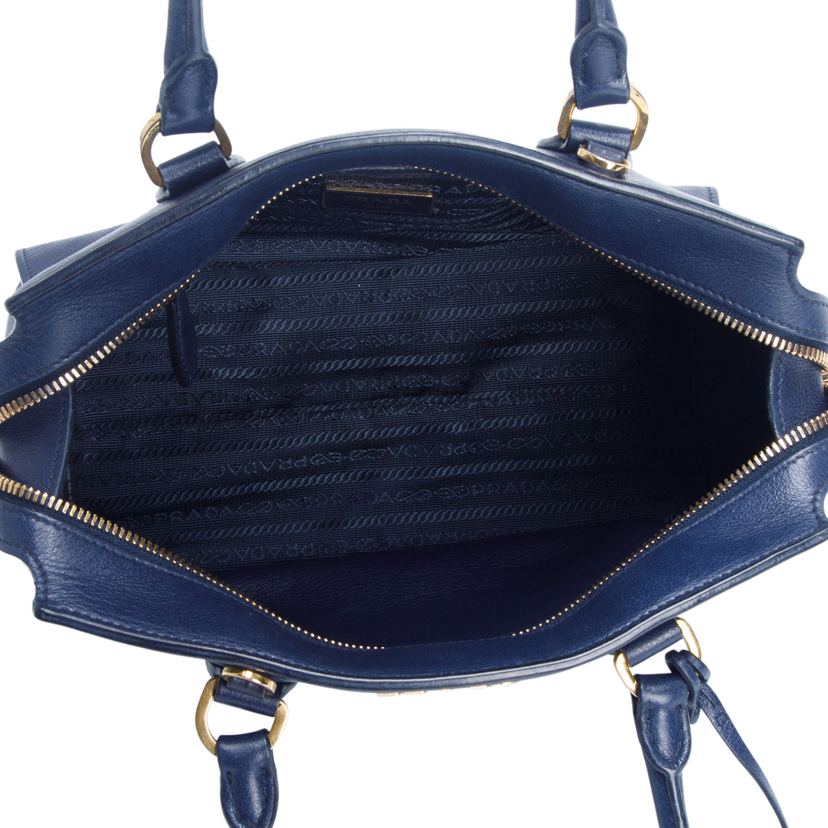 Prada Blue Glace Calf Top Handle Bag w/ Authenticity Card