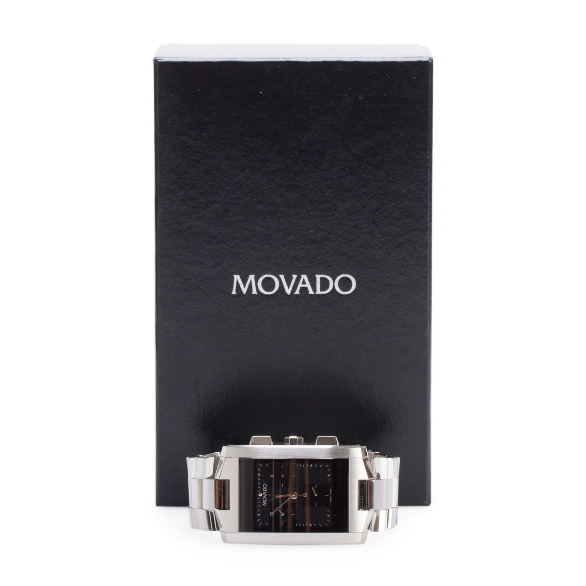 Movado Stainless Steel Eliro Quartz Chronograph Watch Black Dial w/ Box & Papers