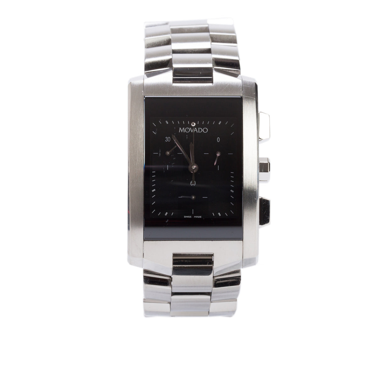 Movado Stainless Steel Eliro Quartz Chronograph Watch Black Dial w/ Box & Papers