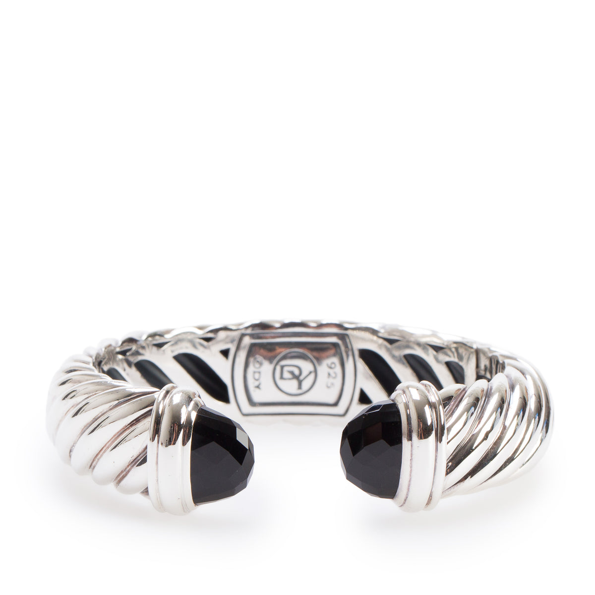 David Yurman Sterling SIlver Onyx Waverly 15 MM Cable Cuff Bracelet