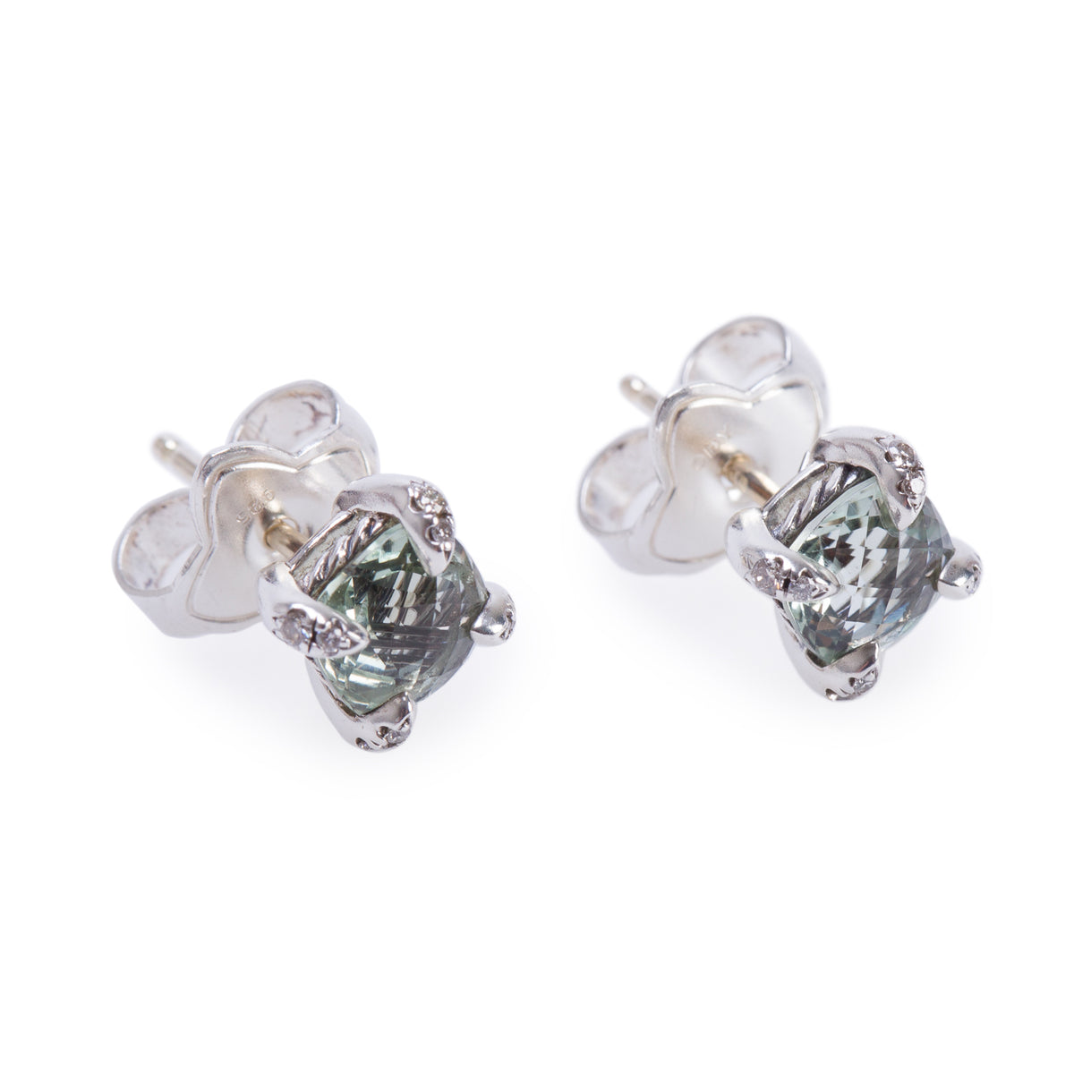 David Yurman Sterling Silver Prasiolite & Diamond Petite Chatelaine Stud Earrings, 6 MM