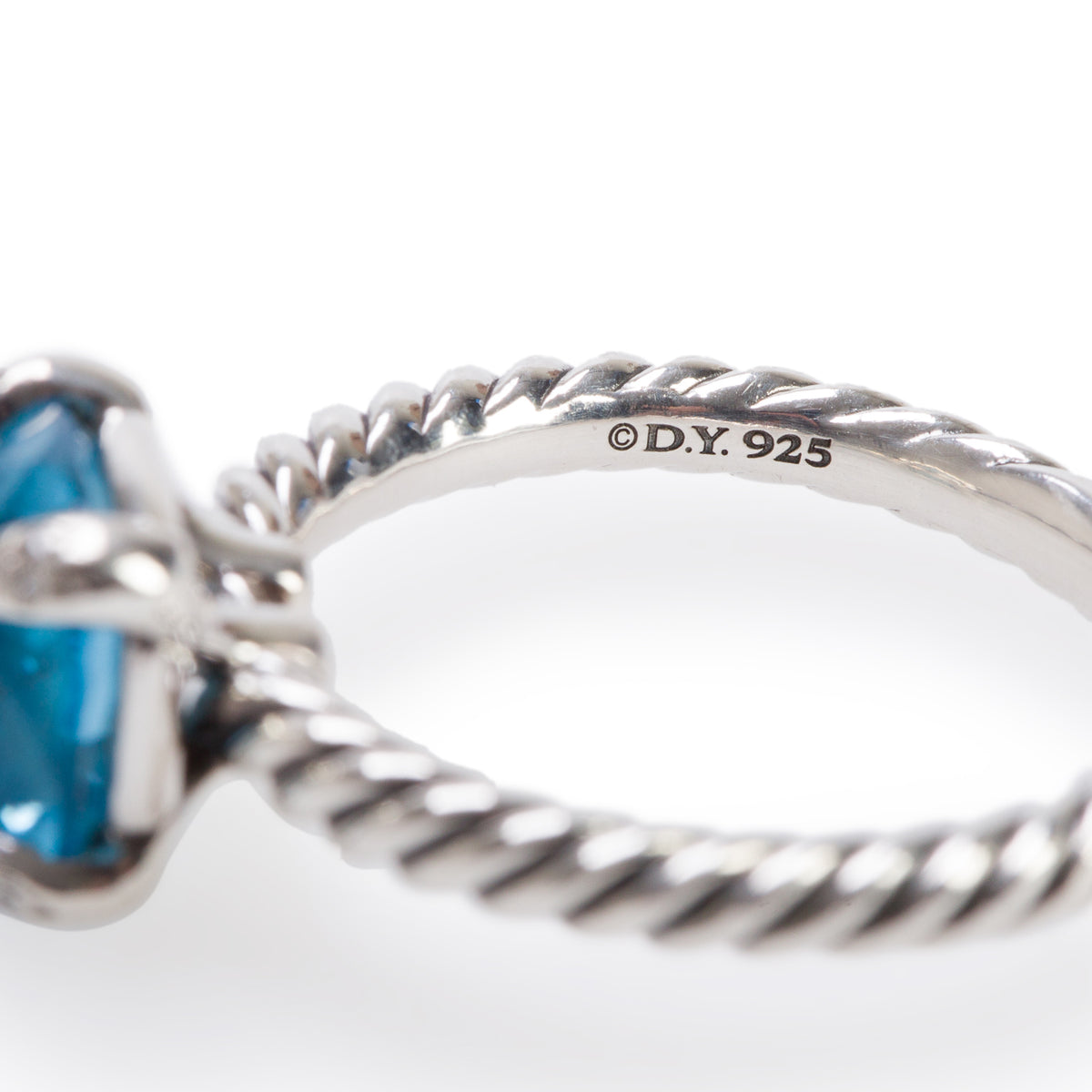 David Yurman Sterling Silver 8 MM Topaz & Diamond Chatelaine Ring, Size 5.25