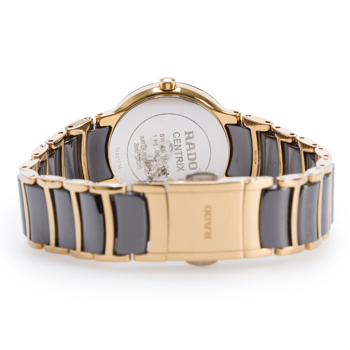 Rado Gold Plated Stainless Steel & Black Ceramic Centrix 28 MM Quartz Watch Black Diamond Dial
