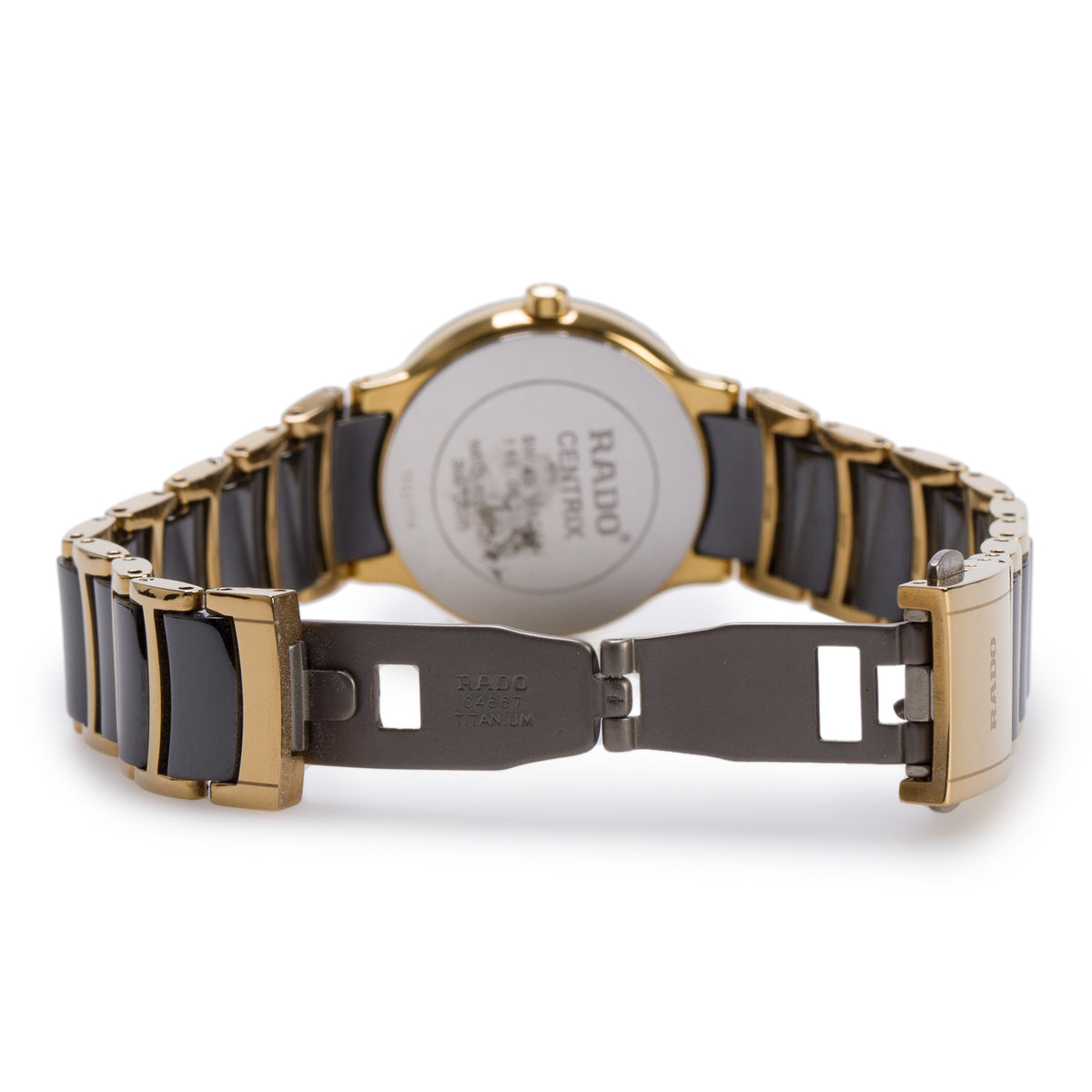 Rado Gold Plated Stainless Steel & Black Ceramic Centrix 28 MM Quartz Watch Black Diamond Dial