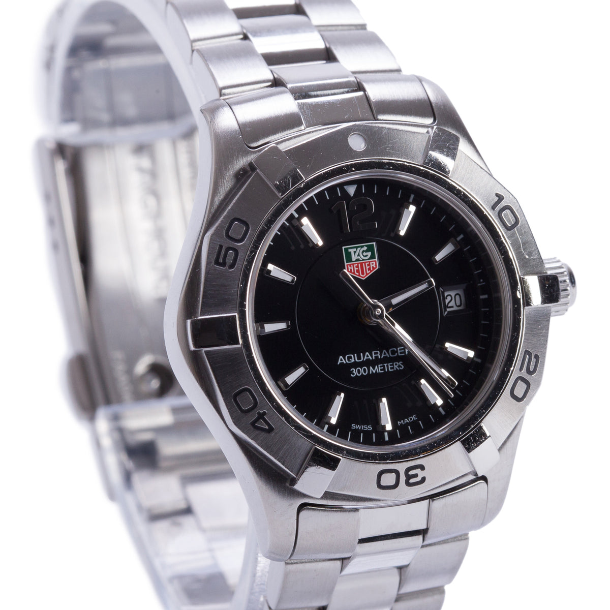 Tag Heuer Stainless Steel Aquaracer 27 MM Quartz Watch Black Dial WAF1410